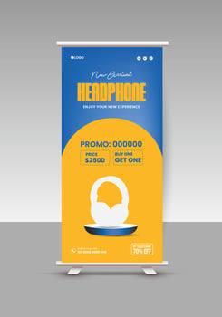 Standing, Pop-up, Trade Show, Product Sale Pull-up, Retractable, Slider, Rotating, and Roll Up Standee Display Banner Design Template vector
