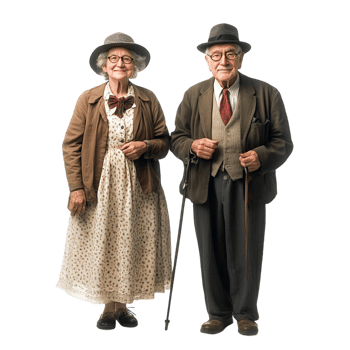 An elderly couple posing for a photo png