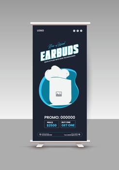 New arrival Wireless Earphones roll up banner design template vector