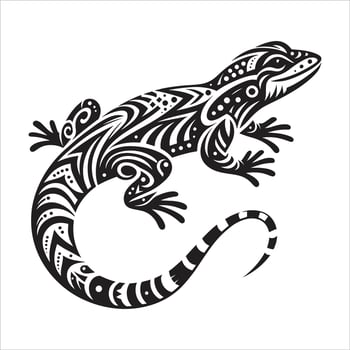 Silhouette Black And White Lizard Or Gecko In Maori Polynesian Tattoo Illustration vector