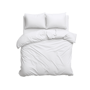 Soft white bedding set with pillows and duvet on transparent background png