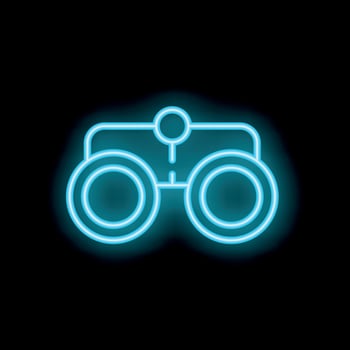 Blue neon binoculars glowing on black background vector