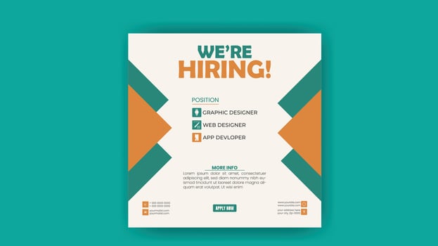 A modern hiring template with a green and orange background vector