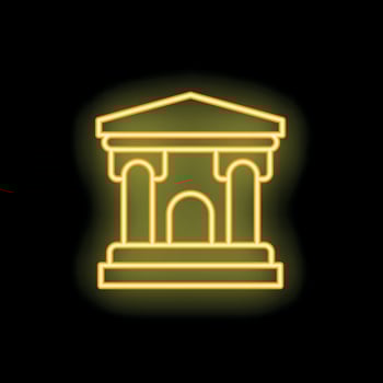 Yellow neon sign representing a courthouse on a black background vector
