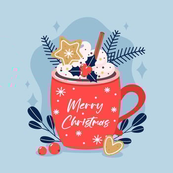 Network of winter holidays cup with hot drink. vector