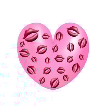 3d pink heart with red lips. Sexy mouth, lipstick, makeup, make up. vector