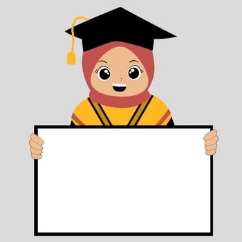 Hijab girl graduation with blank sign vector