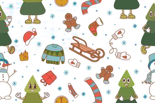 Merry Christmas, Happy New Year, Seamless Pattern Background. doodle illustration, thin line art sketch icons. Great choice for wrapping paper pattern. vector