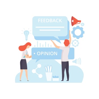 People Creating Digital Content, Client Service Feedback, Technology Process of Software Development, Social Media Marketing Illustration vector