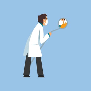 Male Professional Doctor Character with Dental Mirror, Dentist of Medical Clinic or Hospital in White Lab Coat and Mask Illustration vector
