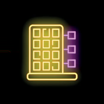 Neon sign of smart building management system showing data analysis vector