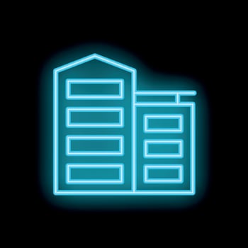 Blue neon sign of generic office buildings at night vector
