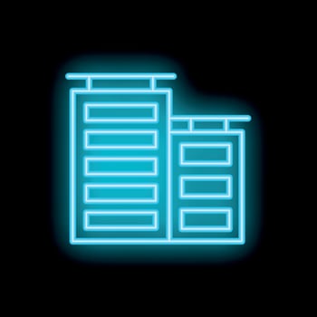 Blue neon sign showing modern city buildings at night vector