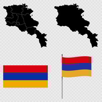 Set of maps, flag and flagpole of Armenia. illustration. vector