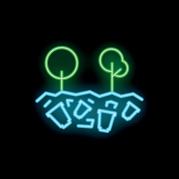 Neon sign depicting plastic waste polluting forest soil vector
