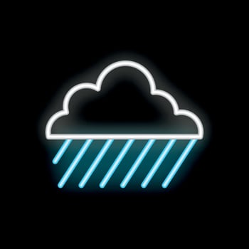 Neon sign showing rain cloud on black background vector