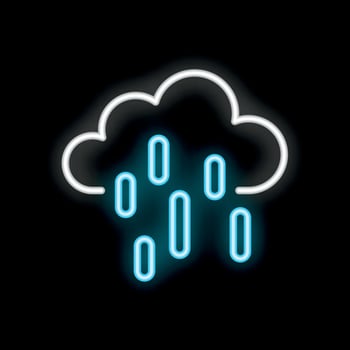 White cloud with falling blue neon rain on black background vector