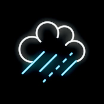 Blue neon sign showing raining cloud on black background vector