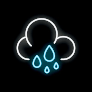 Neon sign depicting rain cloud on black background vector