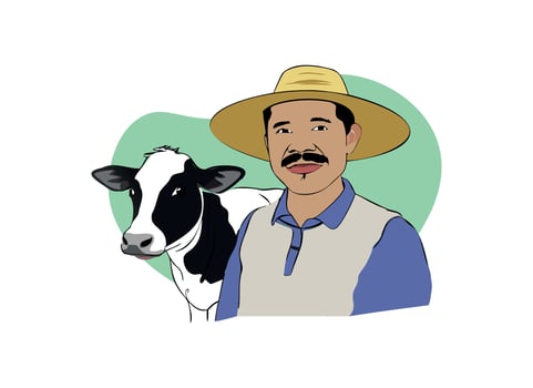Illustrated Farmer with Cow - Farming Life and Agriculture Illustration vector