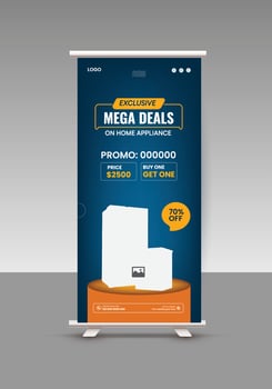 Kitchen interior equipment Mega offers roll up banner design template vector