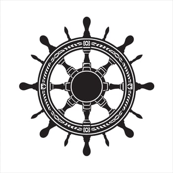 Ship Wheel vintage black silhouette on white background vector
