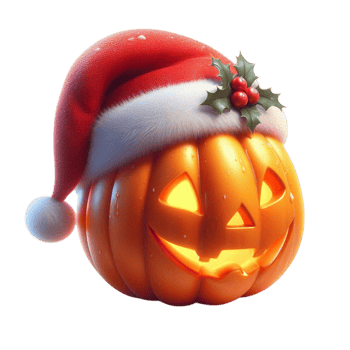 A Halloween pumpkin adorned with a festive Santa hat png