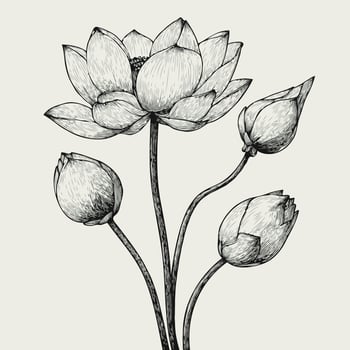 A drawing of a lotus flower, Illustration water lily , outline water lily drawing, tattoo outline water lily drawing, japanese water lily tattoo design, july birth flower water lily tattoo vector