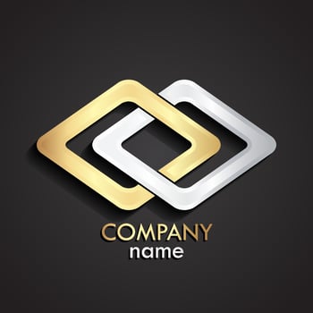 3d gold silver double square logo vector