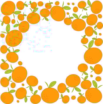 Orange mandarin fruit hand drawn graphic design. illustration. Design, package, brochure illustration. circle round frame in square. Design elements for packaging design and other. vector