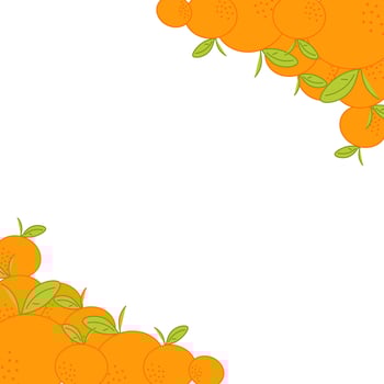 Oranges mandarins with leaves forming a decorative border on a transparent background, citrus frame. graphic illustration vector