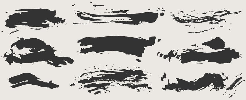 Different grunge brush strokes.Collection of artistic ink black paint hand made creative brush stroke isolated on white background vector