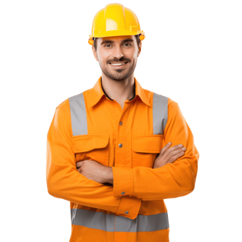 A man in an orange work uniform png