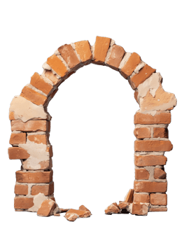 Rustic brick archway with chipped edges and natural texture on transparent background png