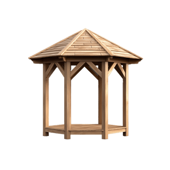 Wooden gazebo structure with a sloped roof and open design on transparent background png