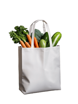 Fresh vegetables in reusable shopping bag on transparent background png