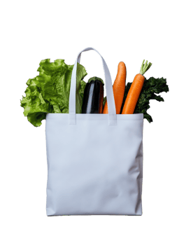 Fresh vegetables in reusable shopping bag on transparent background png