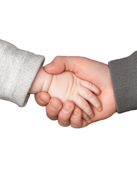 Adult and child hands clasping together on transparent background png