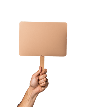 Hand holding blank cardboard sign on transparent background png