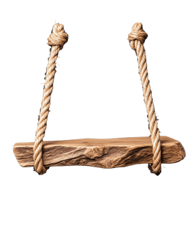 Wooden swing with rope suspension on transparent background png