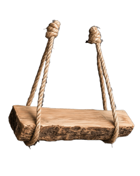 Wooden swing seat with rope attachments on transparent background png