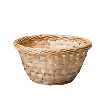 Woven wicker basket with intricate design and natural texture on transparent background png