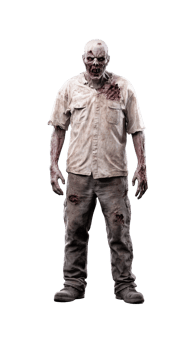 Zombie character in torn clothing with detailed features on transparent background png