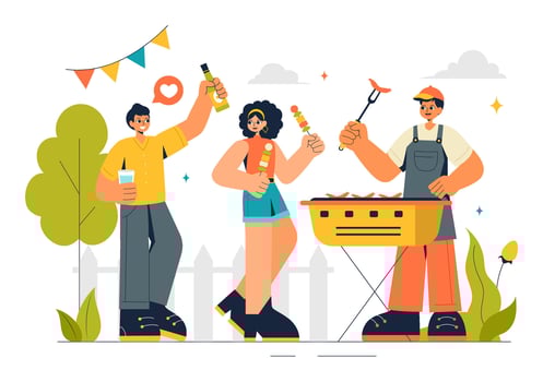 Community Events Illustration Featuring Food Festivals, BBQ Gatherings, and Family Fun vector