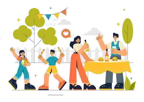 Neighborhood Party Illustration with Friends, Families, and Holiday Festivities vector