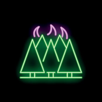 Neon sign showing burning forest with three trees on fire vector
