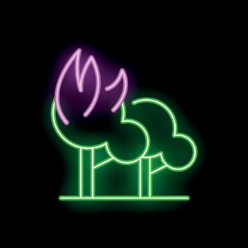 Neon sign depicting forest fire burning trees vector