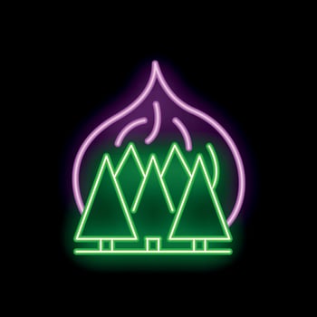 Neon icon of fir trees growing under a glass dome representing forest conservation vector