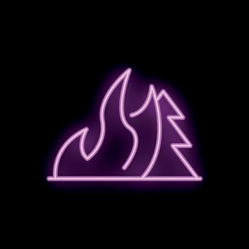 Neon forest fire icon with glowing purple flames vector