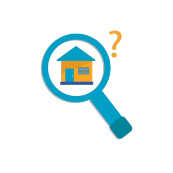 blue house search icon illustration on white background vector